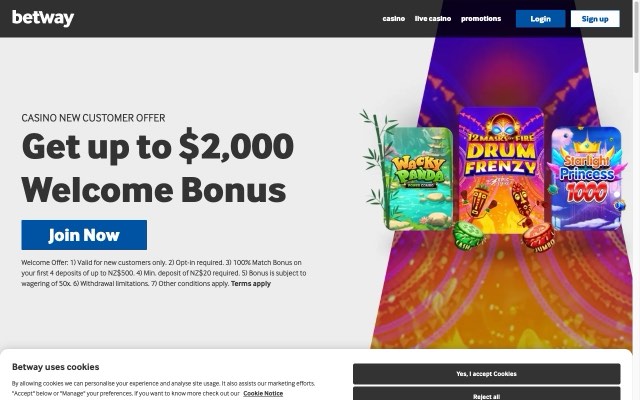 Betway online casino homepage screenshot