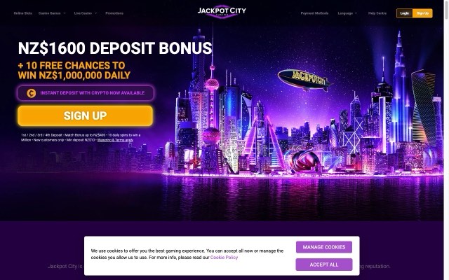 Jackpot City online casino homepage screenshot
