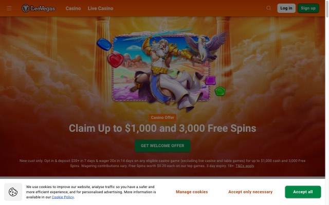 LeoVegas online casino homepage screenshot