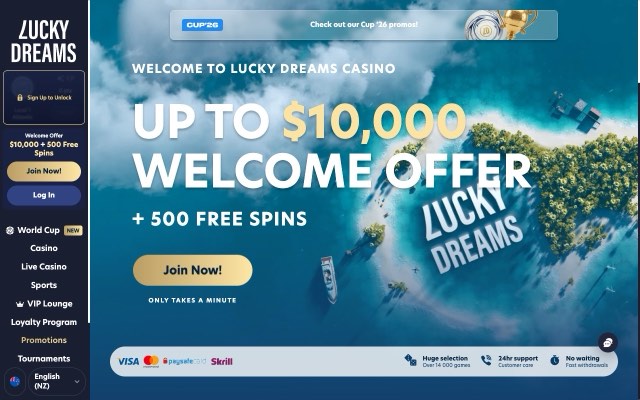 Lucky Dreams online casino homepage screenshot