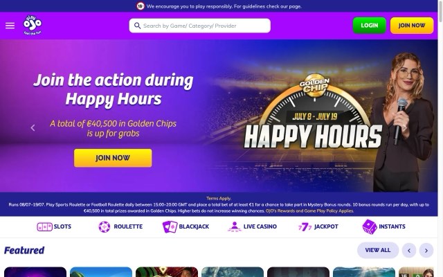 PlayOJO online casino homepage screenshot
