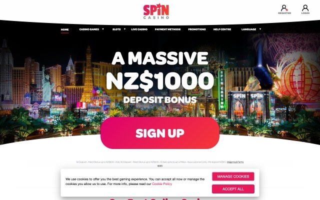 Spin Casino online casino homepage screenshot